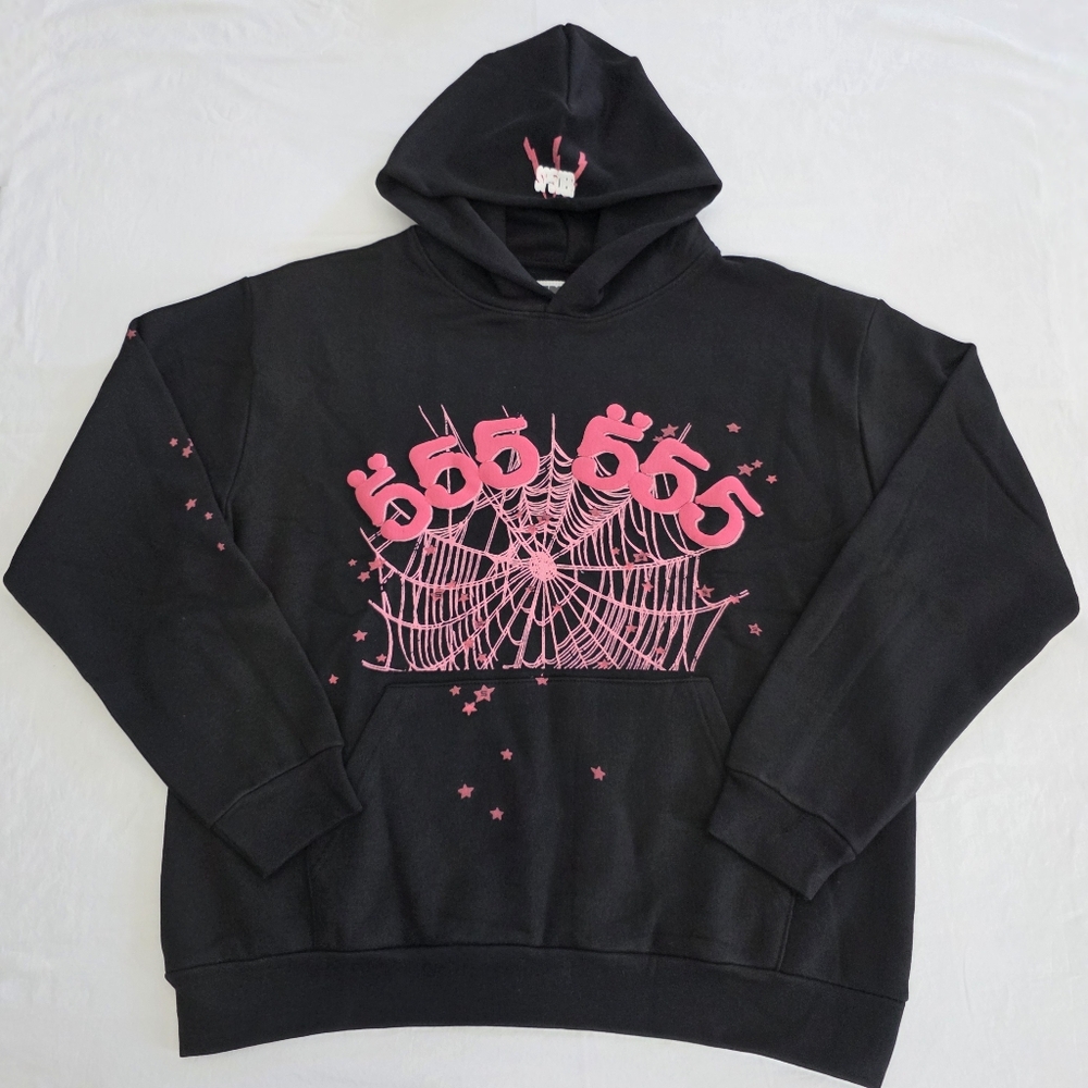 Black Hoodie with Pink Spider Web sp5der
